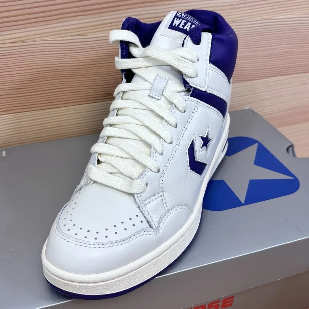 Converse Mens Weapon Mid  Mens Size 9.5 Vintage White Court Purple A11211C